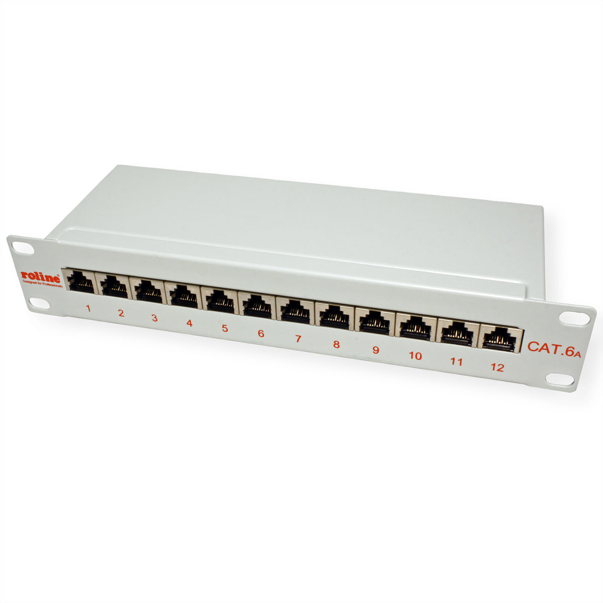 ROLINE 10" Patchpanel – 12× RJ-45, Kat.6A (Klasse EA), geschirmt, 1 HE, Krone LSAplus