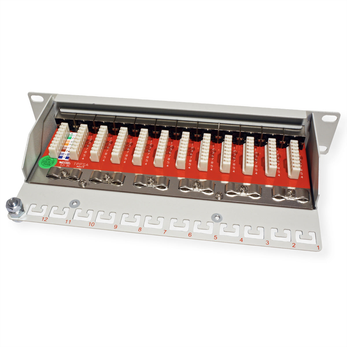 ROLINE 10" Patchpanel – 12× RJ-45, Kat.6A (Klasse EA), geschirmt, 1 HE, Krone LSAplus