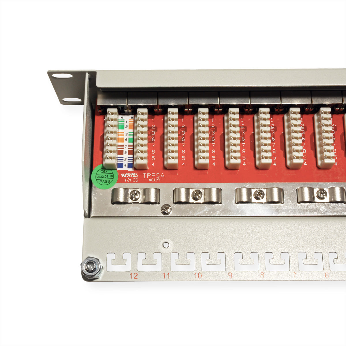 ROLINE 10" Patchpanel – 12× RJ-45, Kat.6A (Klasse EA), geschirmt, 1 HE, Krone LSAplus