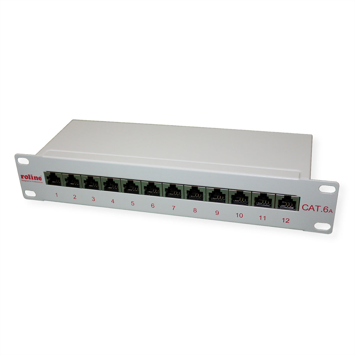 ROLINE 10" Patchpanel – 12× RJ-45, Kat.6A (Klasse EA), geschirmt, 1 HE, Krone LSAplus