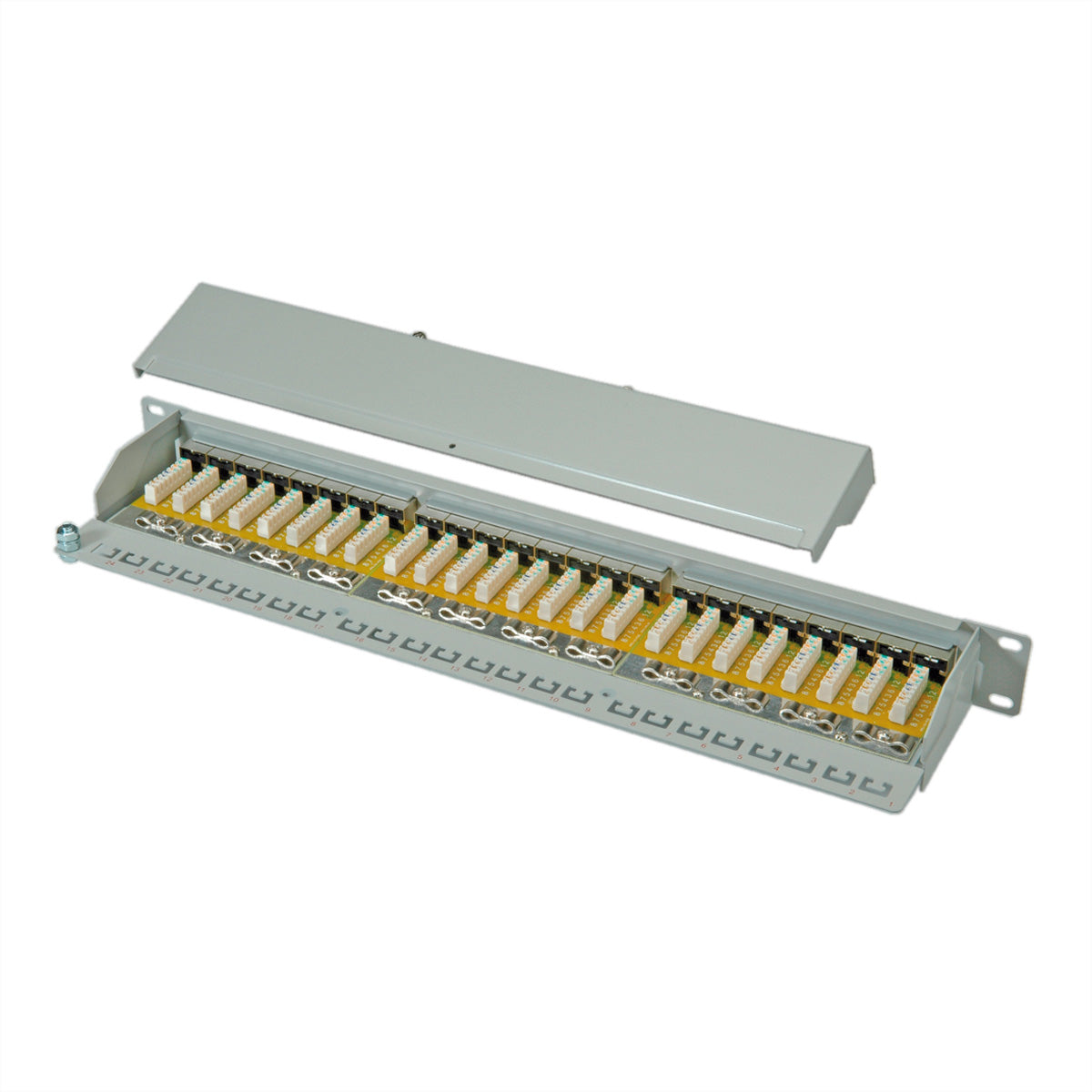 ROLINE Patchpanel Cat.6 (Klasse E) – 24× 1G, geschirmt, 19", 1U, grau