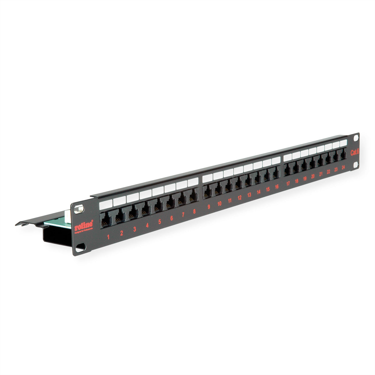 ROLINE Patchpanel Cat.6 (Klasse E) 19" – 24× Ports, ungeschirmt, schwarz, 1 HE