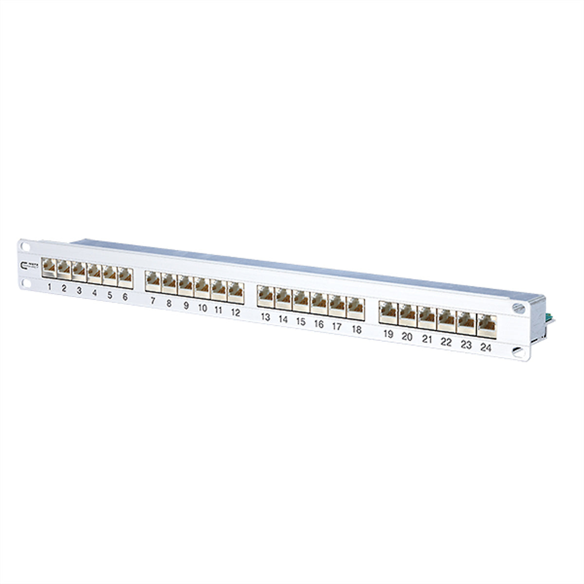 METZ CONNECT E-DAT C6 Patchfeld – Cat6 (Klasse E), 24× RJ-45 (geschirmt), 19", 1U, silberfarben