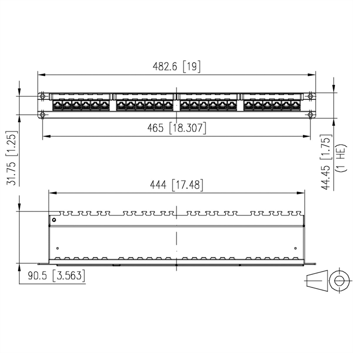 METZ CONNECT E-DAT C6A Patchfeld – Cat.6A Klasse EA, 24× RJ-45, 19", 1U, geschirmt, für 10 Gbit Ethernet
