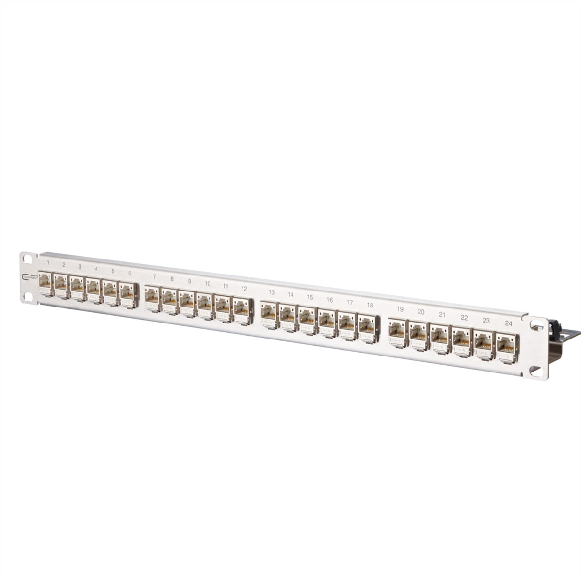 METZ CONNECT Patchpanel C6Amodul – Cat.6A (Klasse EA), 24× RJ‑45, 19", 1U, Edelstahl, für PoE, PoE+, UPoE u. a.