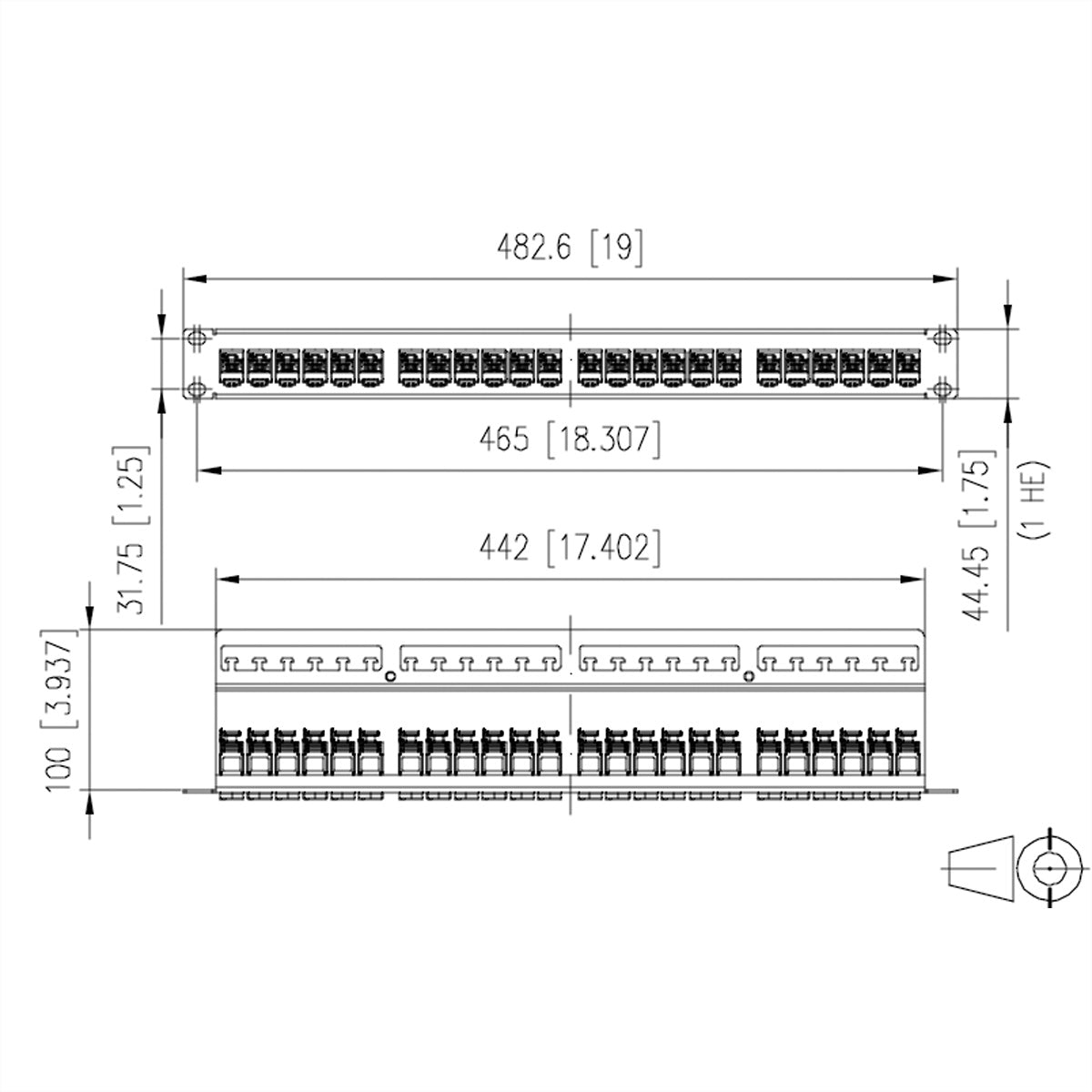METZ CONNECT Rangierpanel 19", 1U, 24×E-DAT Cat.6A (Klasse EA), geschirmt, modular – silberfarben