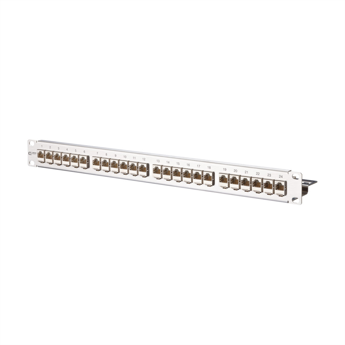 METZ CONNECT Rangierpanel 19", 1U, 24×E-DAT Cat.6A (Klasse EA), geschirmt, modular – silberfarben