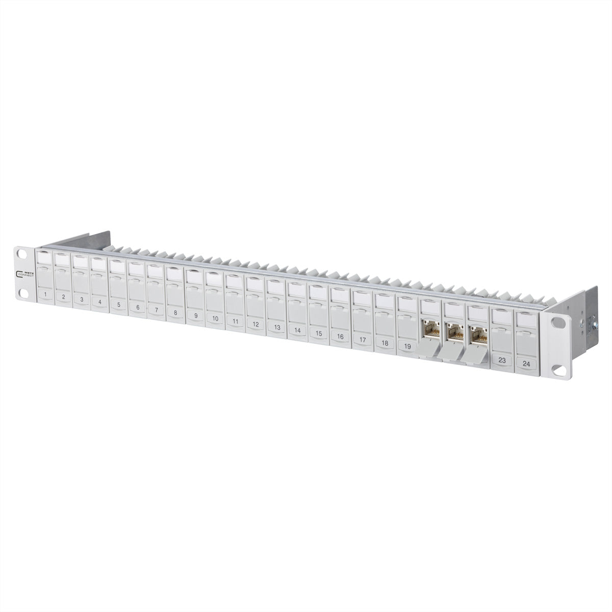 METZ CONNECT 19"-Panel 1U – Patchpanel Cat.6A (Klasse EA), 24× RJ-45, geschirmt – für 10 Gbit/s Ethernet