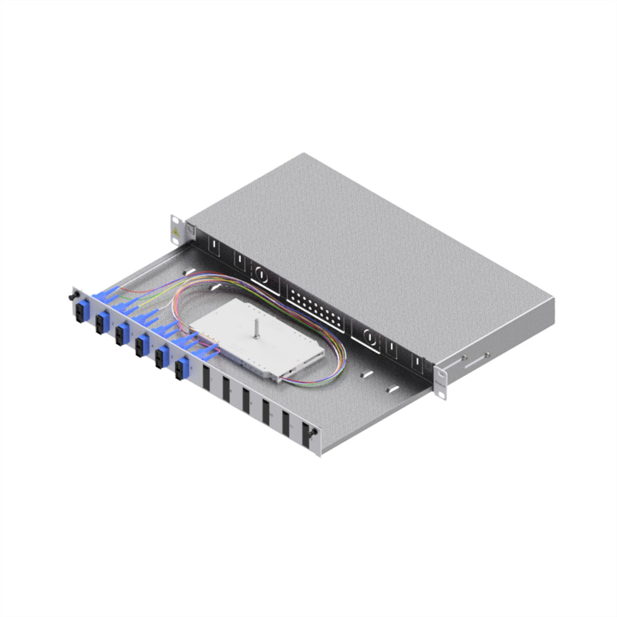 EasyLan LWL-Spleissbox – 19", 1U, 12 Ports (6× SC-Duplex), Singlemode OS2, grau (RAL 7035)