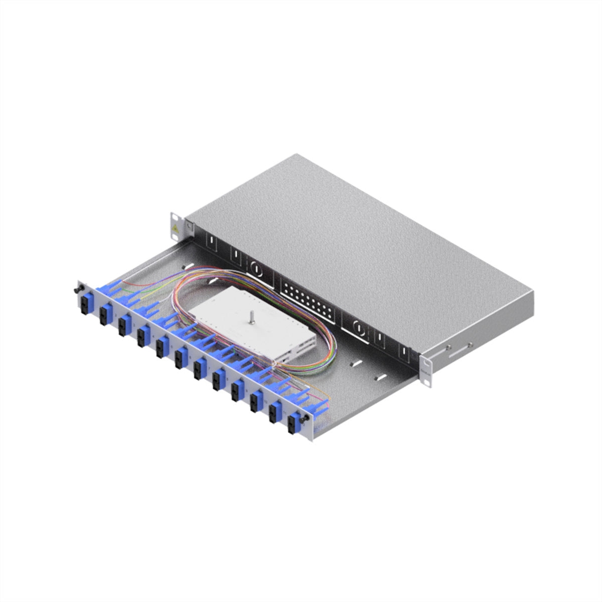 EasyLan LWL-Spleissbox Grade C – 12× SC-Duplex, OS2 (9/125 µm), 19", 1U, RAL 7035