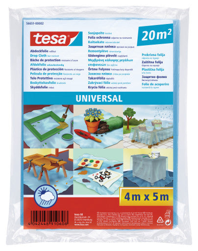 tesa Abdeckfolie Universal – Rolle 4 m × 5 m, Polyethylen, Transparent