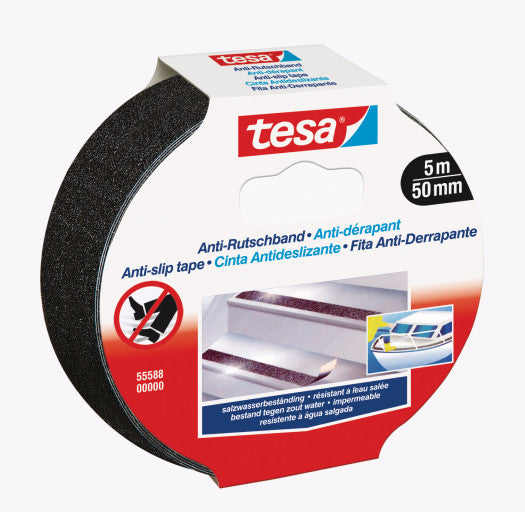 tesa Anti-Rutschband – 50 mm × 5 m, schwarz