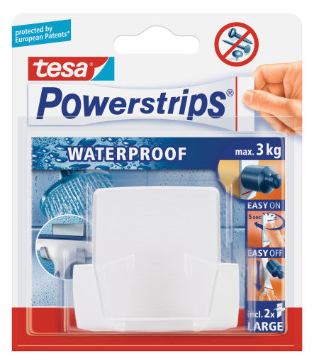 tesa Powerstrips Waterproof Wave Doppelhaken – Klebemontage – 6,7 × 6 × 3,2 cm – Weiss – Kunststoff