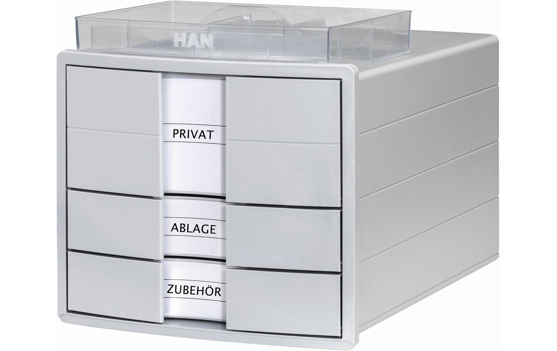 HAN IMPULS Schubladenelement – 3 Schubladen, für A4/C4, abschliessbar, hellgrau, B 280 × H 235 × T 367 mm