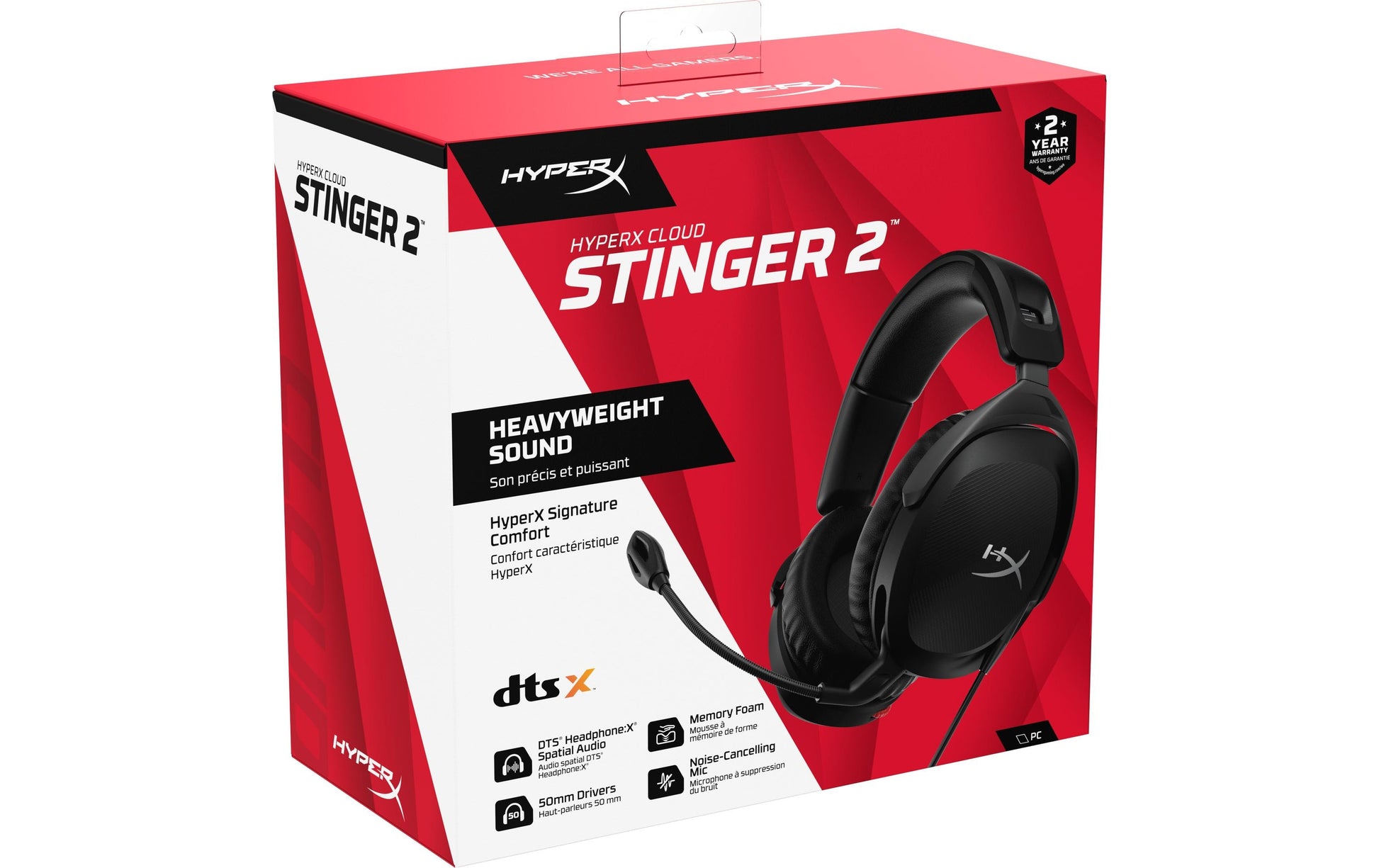 HyperX Cloud Stinger 2 – Gaming-Headset, Over-Ear – 3,5 mm Klinke, Surround-Sound, Stummschaltung – Schwarz