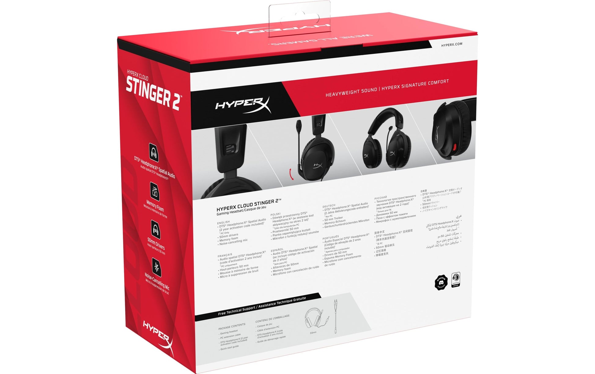 HyperX Cloud Stinger 2 – Gaming-Headset, Over-Ear – 3,5 mm Klinke, Surround-Sound, Stummschaltung – Schwarz