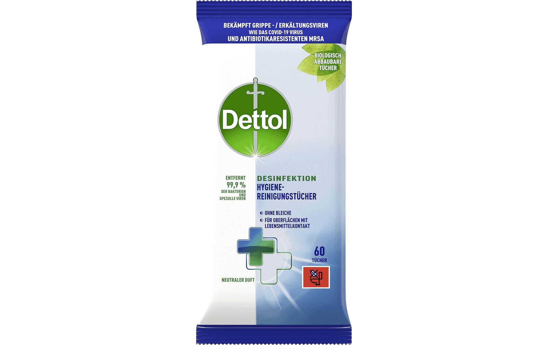 Dettol Desinfektionstücher – für Oberflächen – 60 Stk.