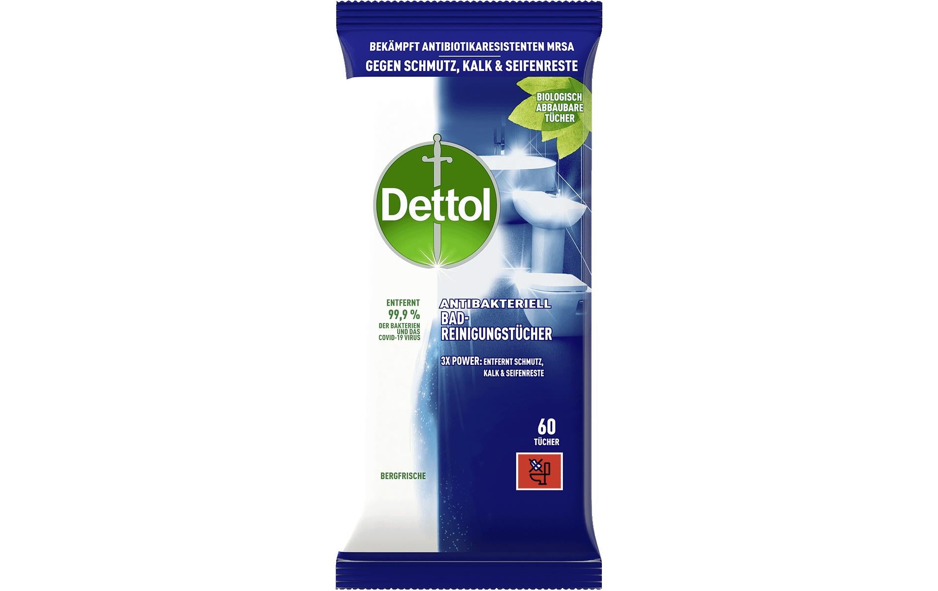 Dettol Desinfektionstücher – Bergfrische-Duft – für Badezimmer – 60 Stk.