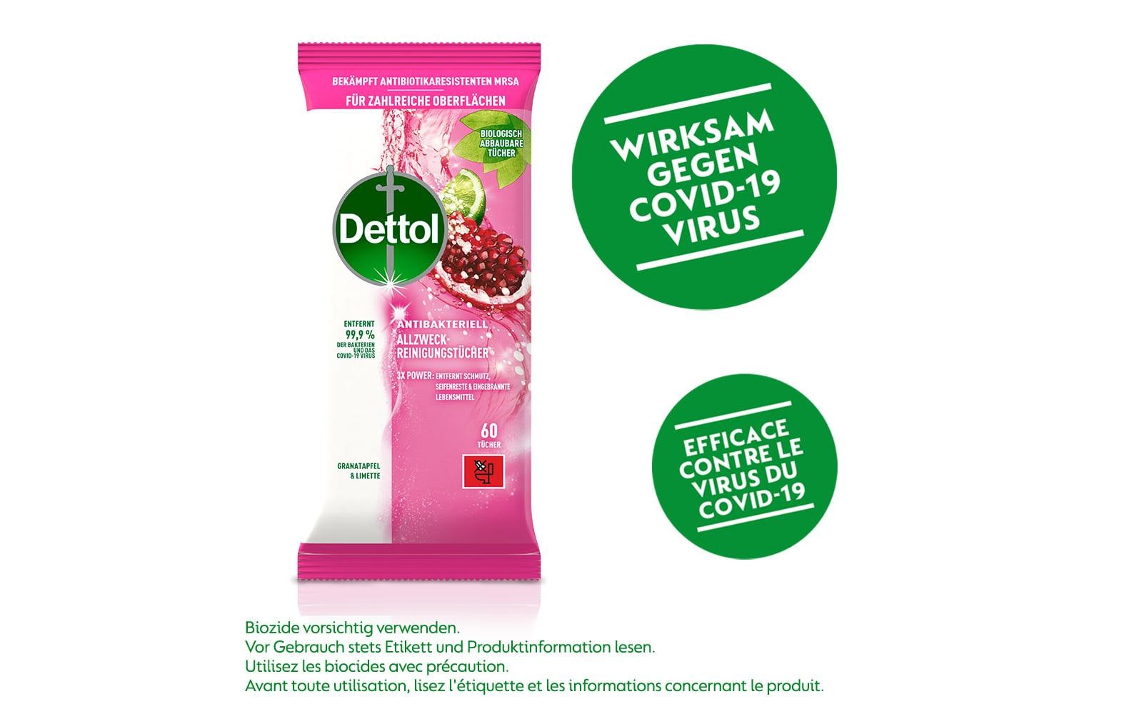 Dettol Allzweck-Reinigungstücher – Granatapfel-Duft – 60 Stk.