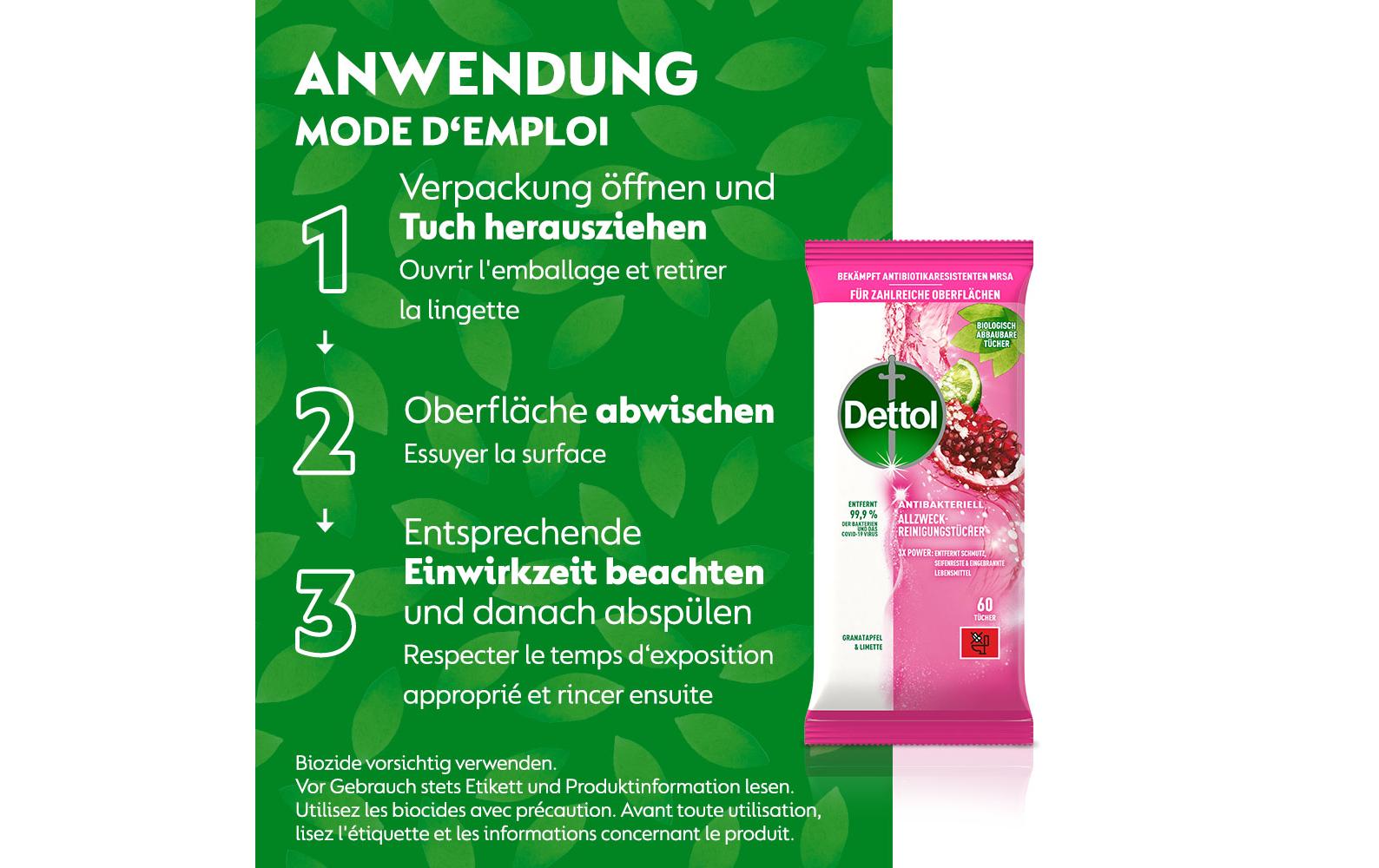 Dettol Allzweck-Reinigungstücher – Granatapfel-Duft – 60 Stk.