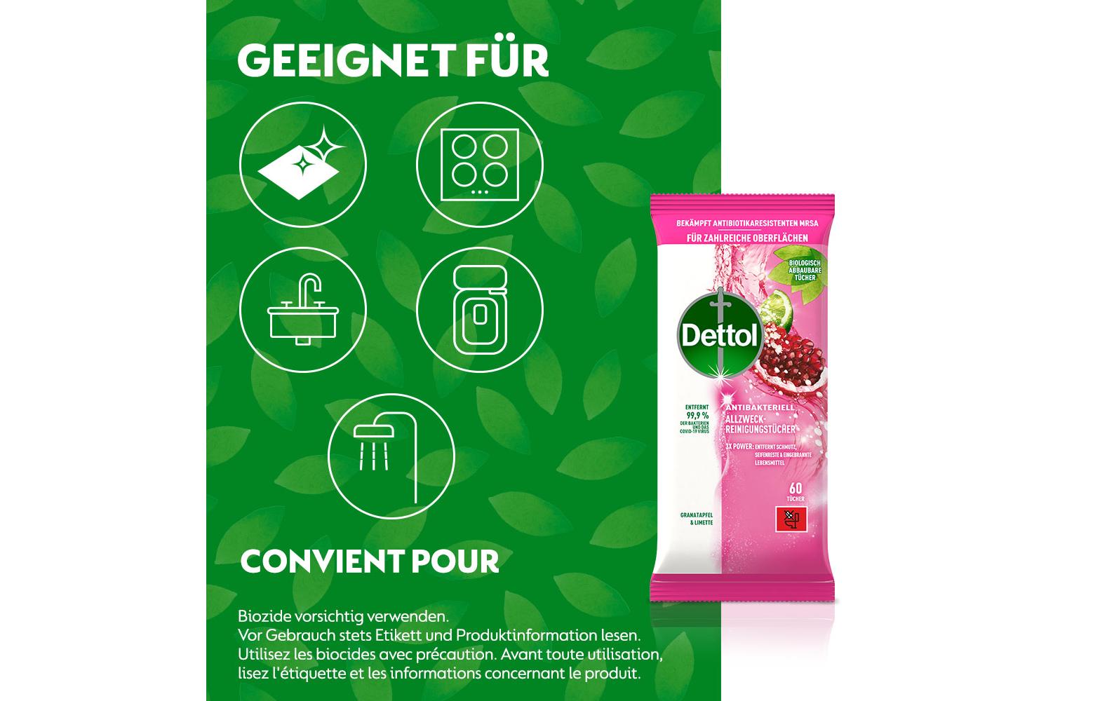 Dettol Allzweck-Reinigungstücher – Granatapfel-Duft – 60 Stk.