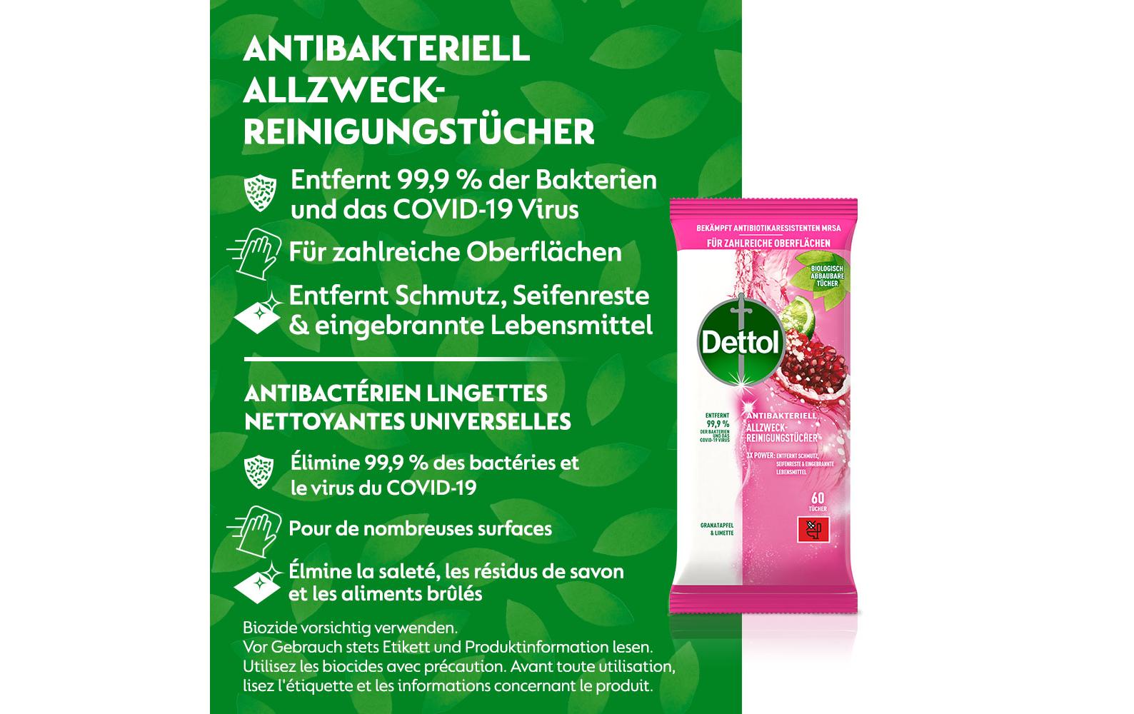 Dettol Allzweck-Reinigungstücher – Granatapfel-Duft – 60 Stk.