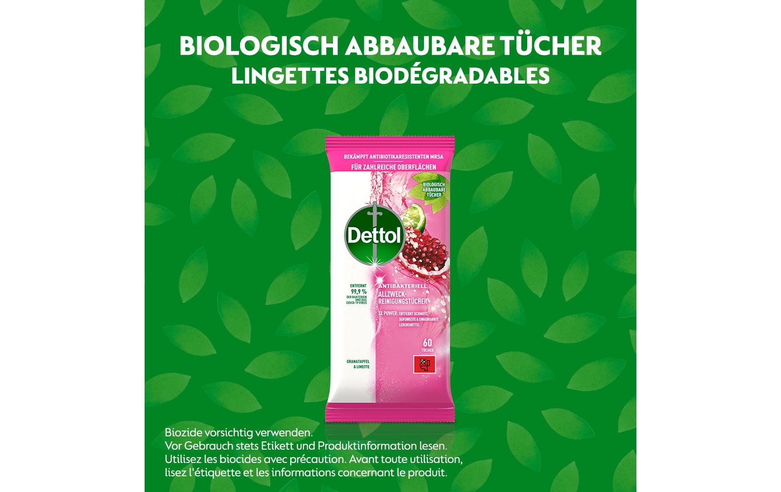 Dettol Allzweck-Reinigungstücher – Granatapfel-Duft – 60 Stk.