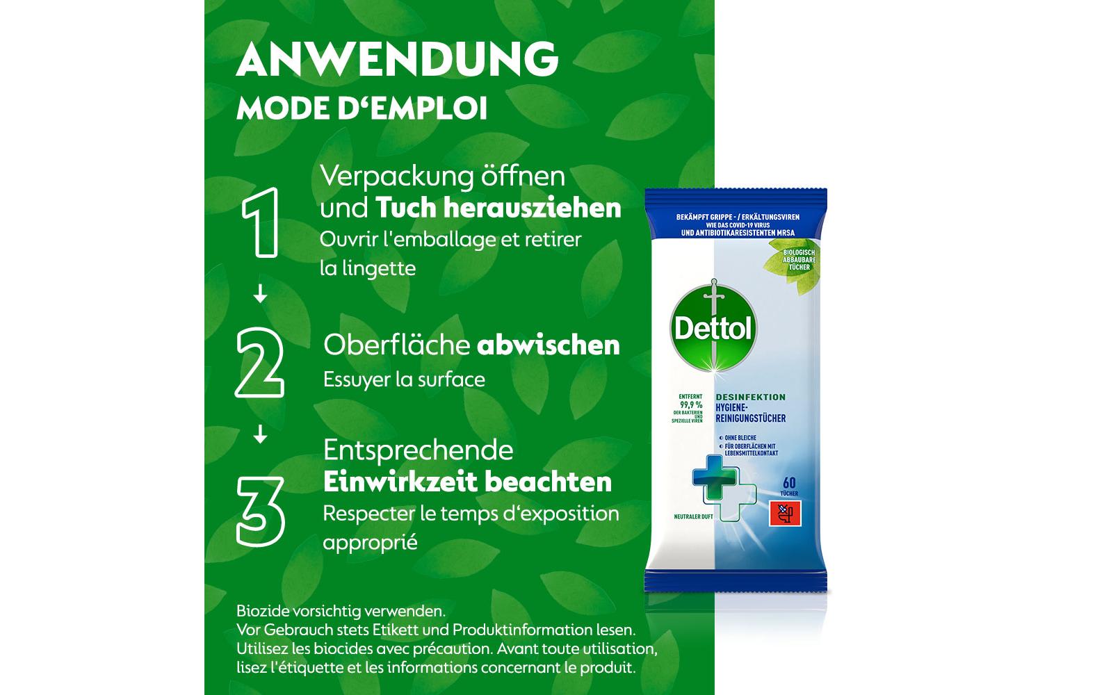 Dettol Desinfektionstücher – für Oberflächen – 60 Stk.