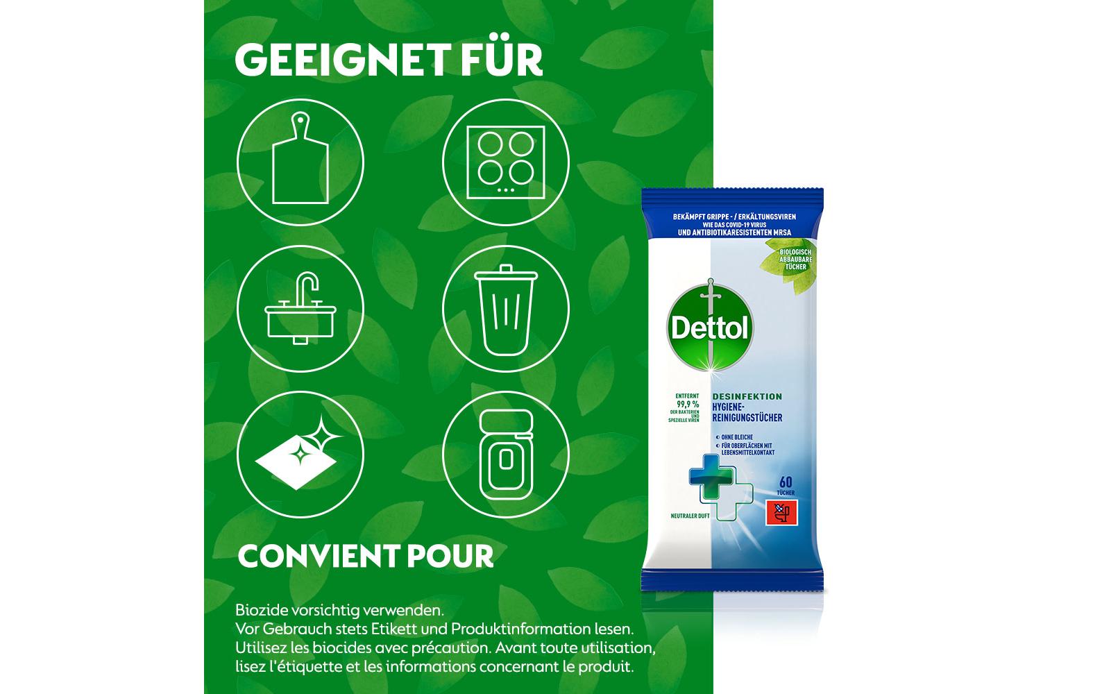 Dettol Desinfektionstücher – für Oberflächen – 60 Stk.