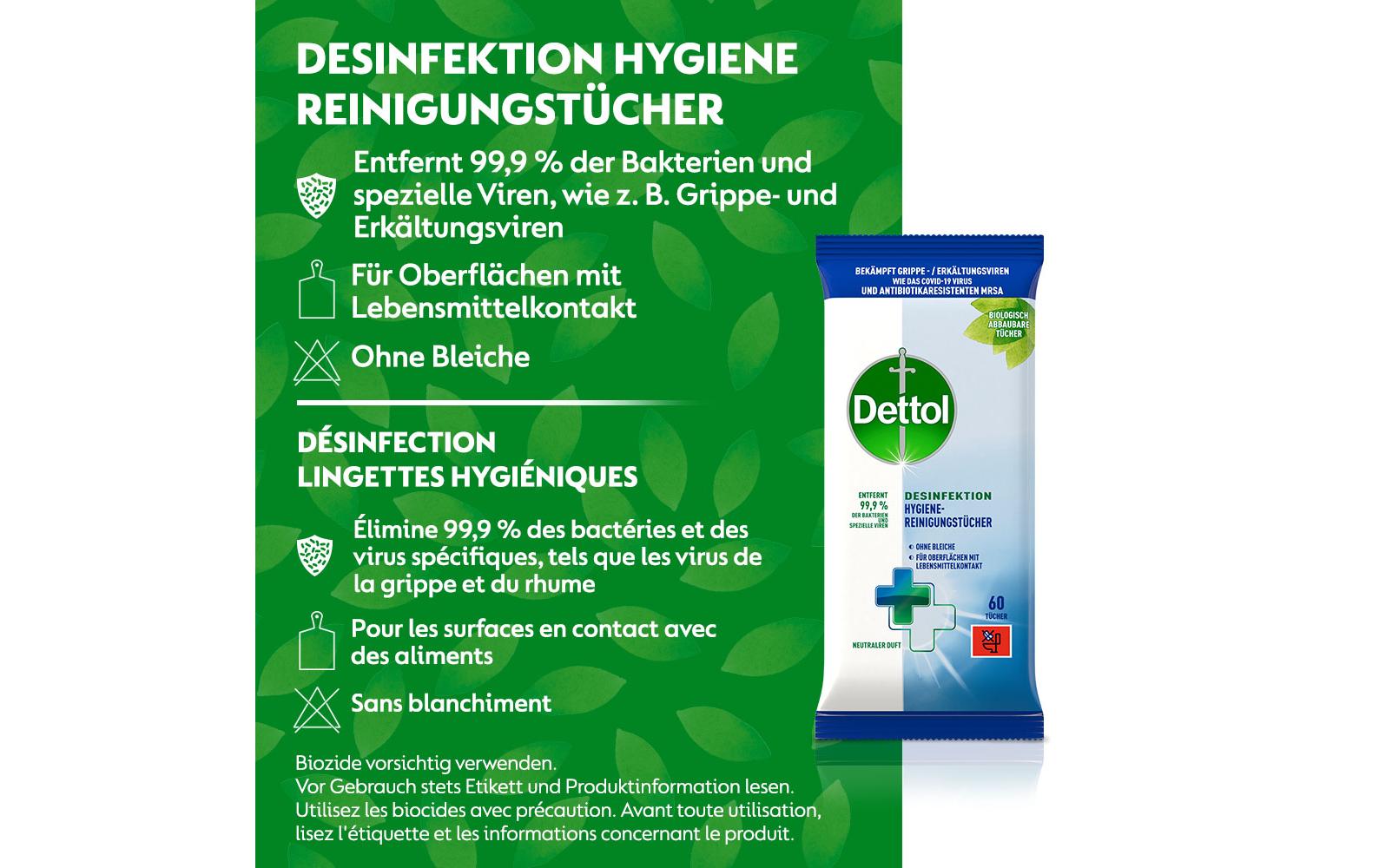 Dettol Desinfektionstücher – für Oberflächen – 60 Stk.