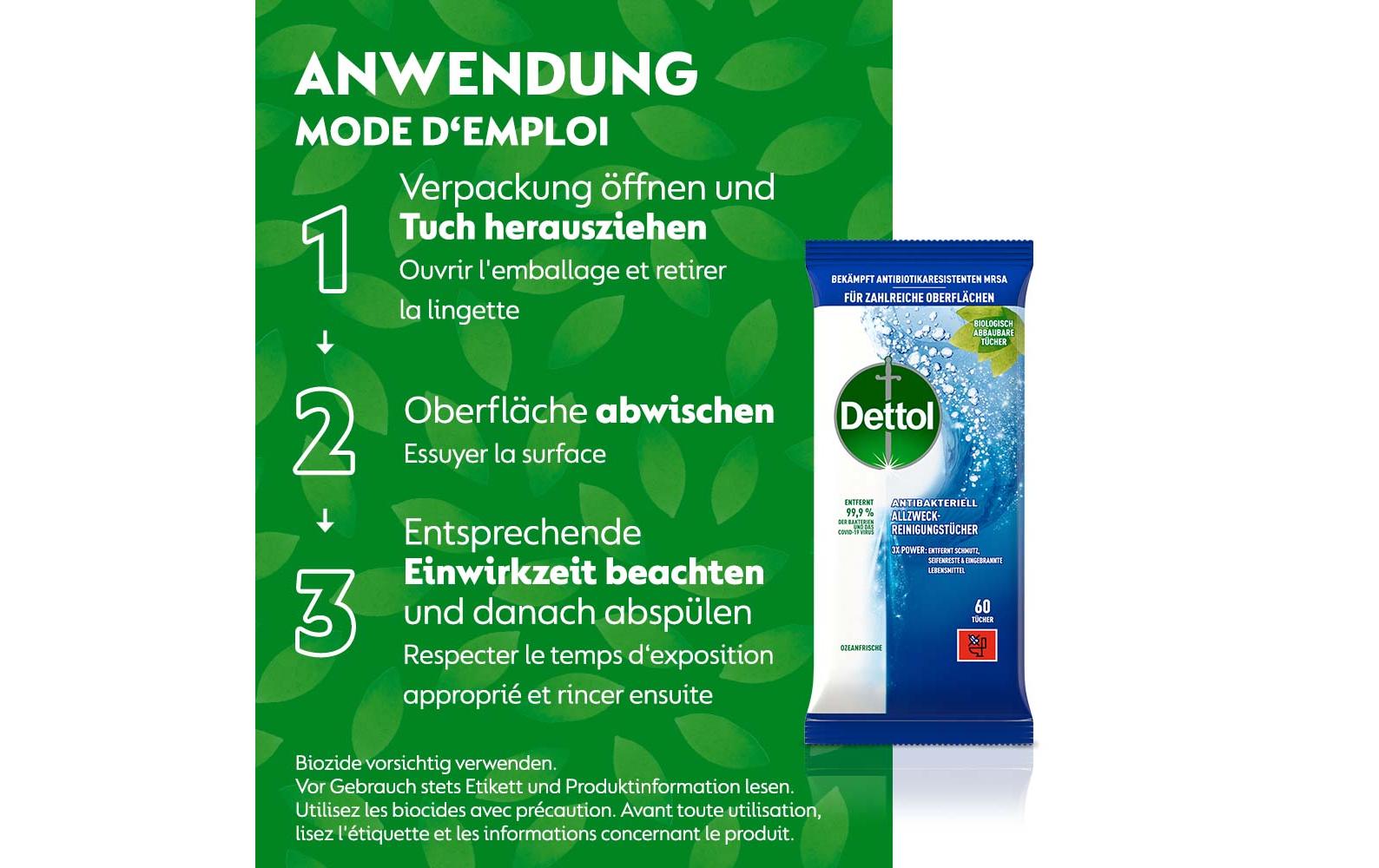 Dettol Allzweck-Reinigungstücher – für Oberflächen – 60 Stk.