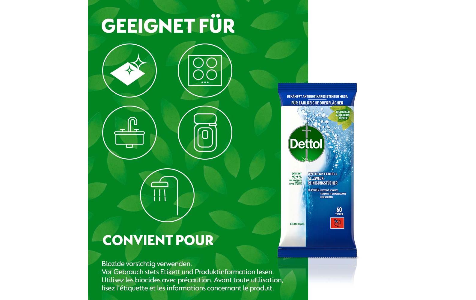Dettol Allzweck-Reinigungstücher – für Oberflächen – 60 Stk.