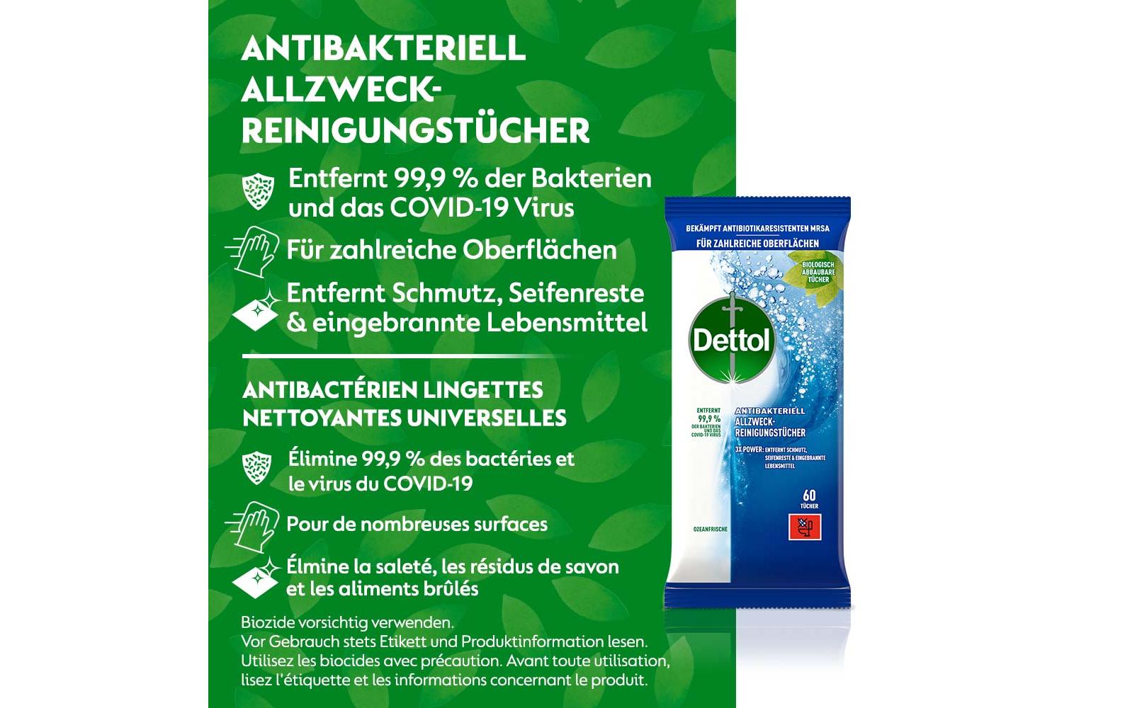 Dettol Allzweck-Reinigungstücher – für Oberflächen – 60 Stk.