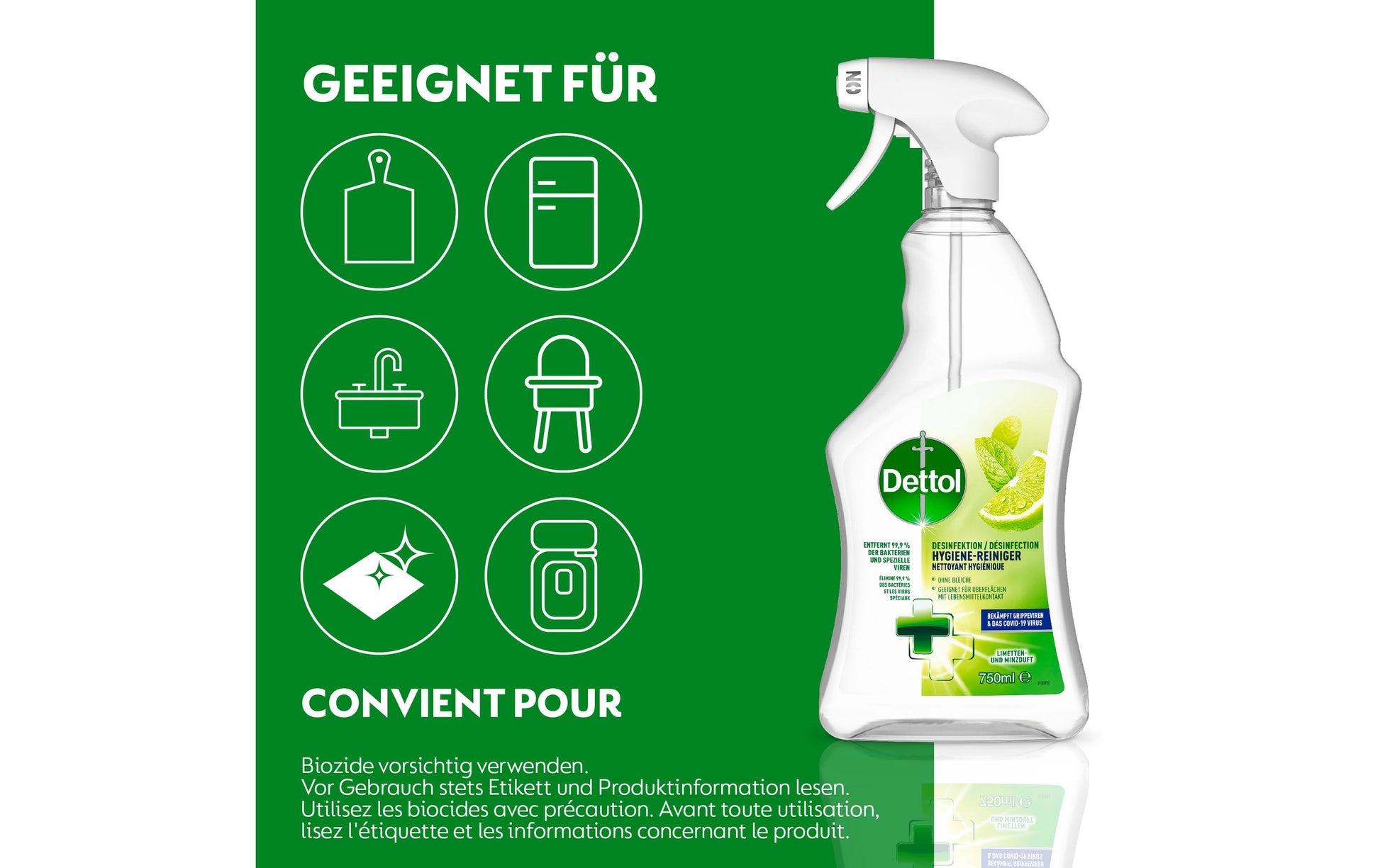 Dettol Allzweckreiniger für Oberflächen – Limette & Minze, Spray – 750 ml