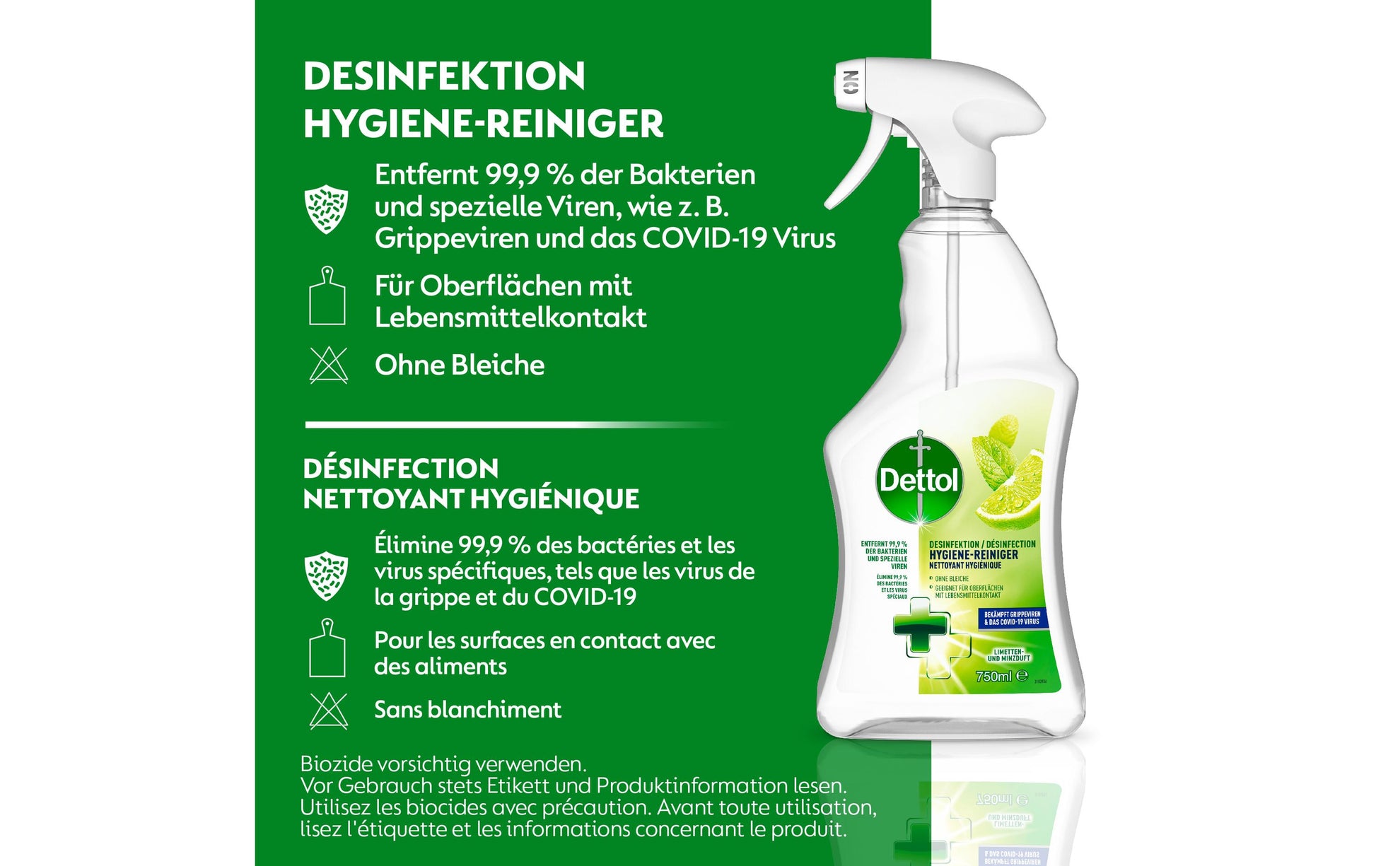 Dettol Allzweckreiniger für Oberflächen – Limette & Minze, Spray – 750 ml