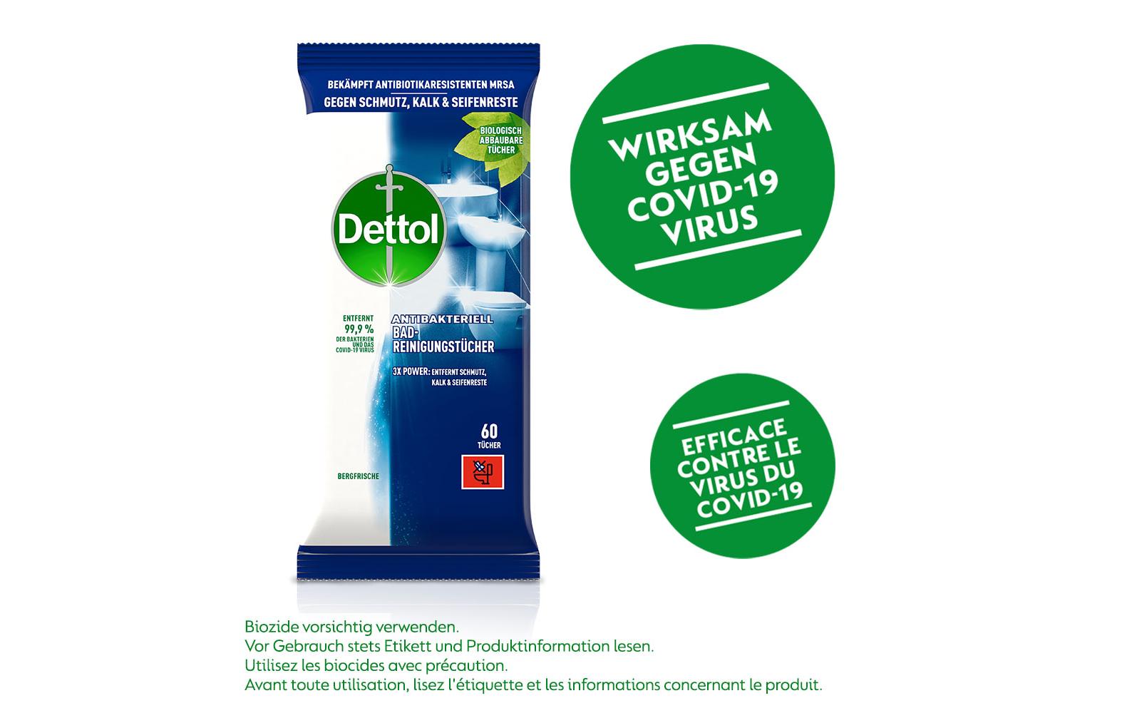 Dettol Desinfektionstücher – Bergfrische-Duft – für Badezimmer – 60 Stk.