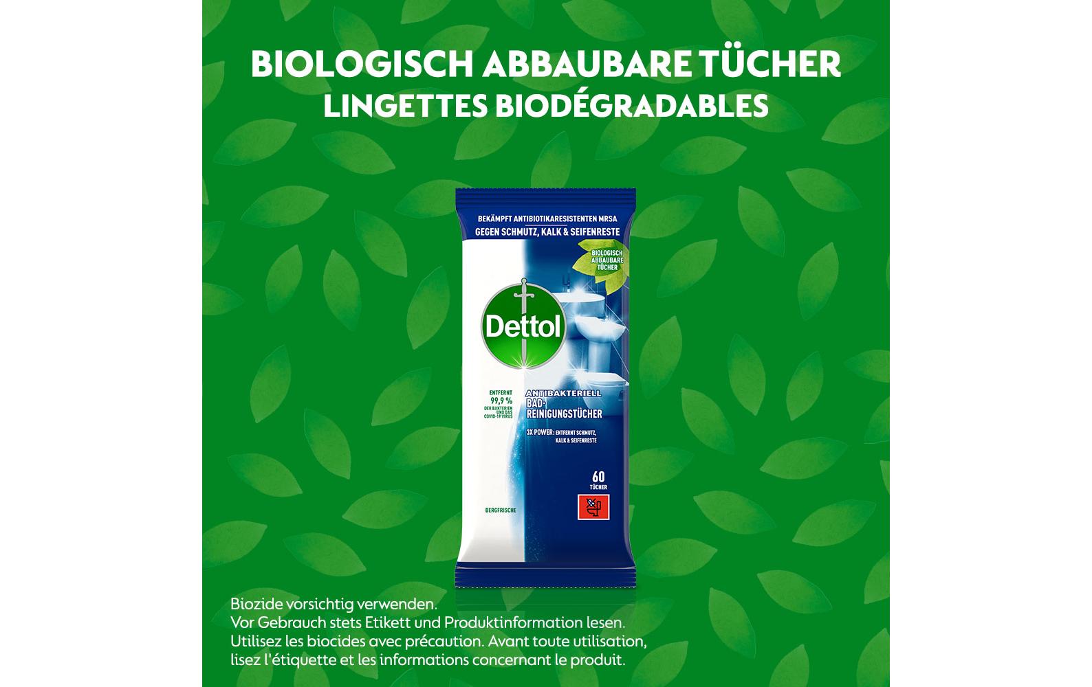 Dettol Desinfektionstücher – Bergfrische-Duft – für Badezimmer – 60 Stk.