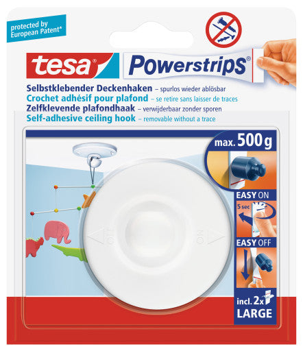 TESA Deckenhaken – Kunststoff, weiss, 3,7 × 6,0 × 2,4 cm – 1er-Pack
