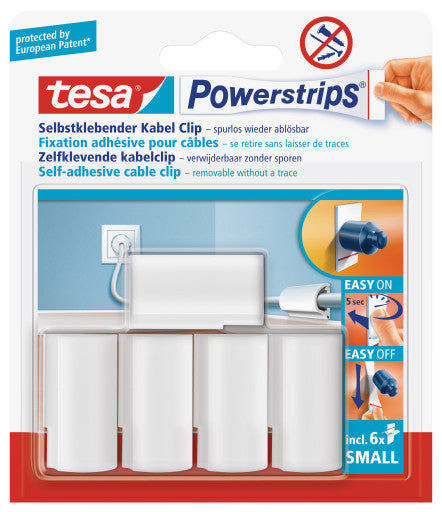TESA Kabel-Clip – 37 mm, Kunststoff, Weiss, selbstklebend, wiederablösbar, 5er-Pack