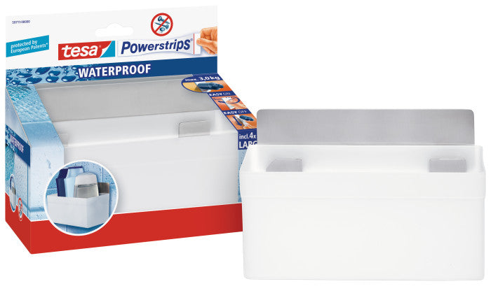 TESA Powerstrips Duschablage – Klebemontage – 5,3 × 11,5 × 1,1 cm – Silber/Transparent – Kunststoff/Edelstahl