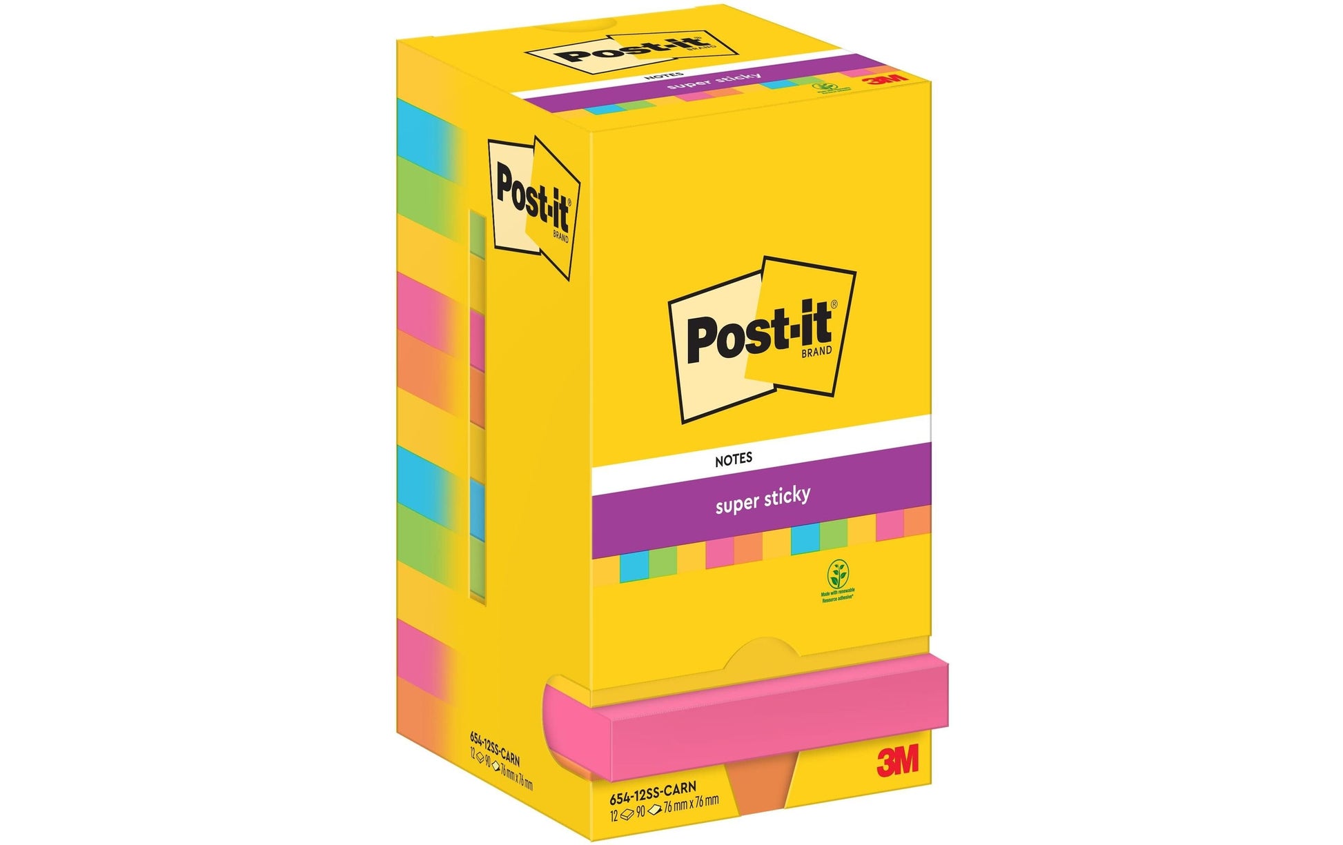 Post-it Carnival Collection Haftnotizen – 76 × 76 mm – sortiert, Super Sticky, 90 Blatt/Block, 12er-Pack, PEFC