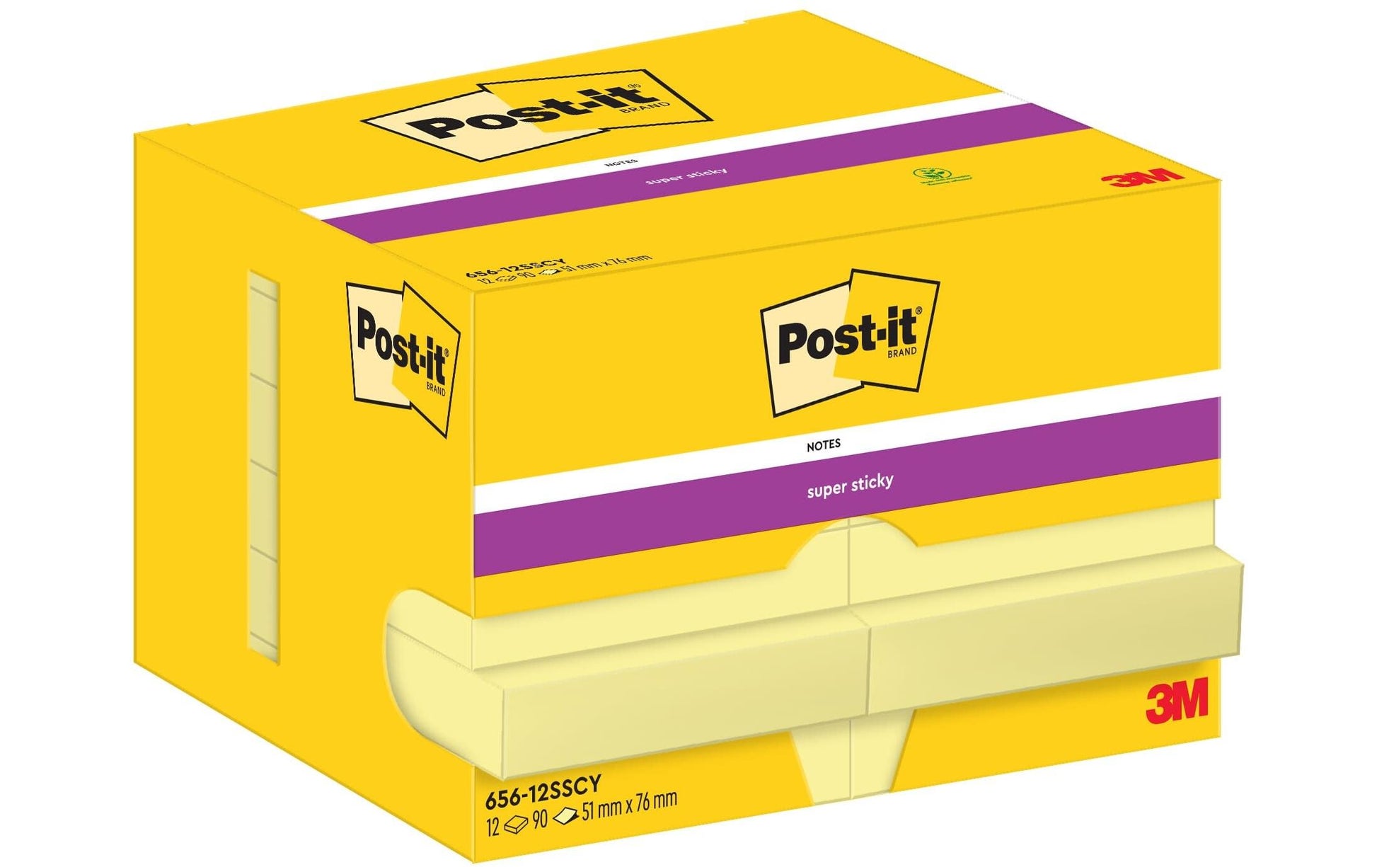 Post-it Haftnotizen Super Sticky – 76×51 mm – gelb, 12×90 Blatt, PEFC