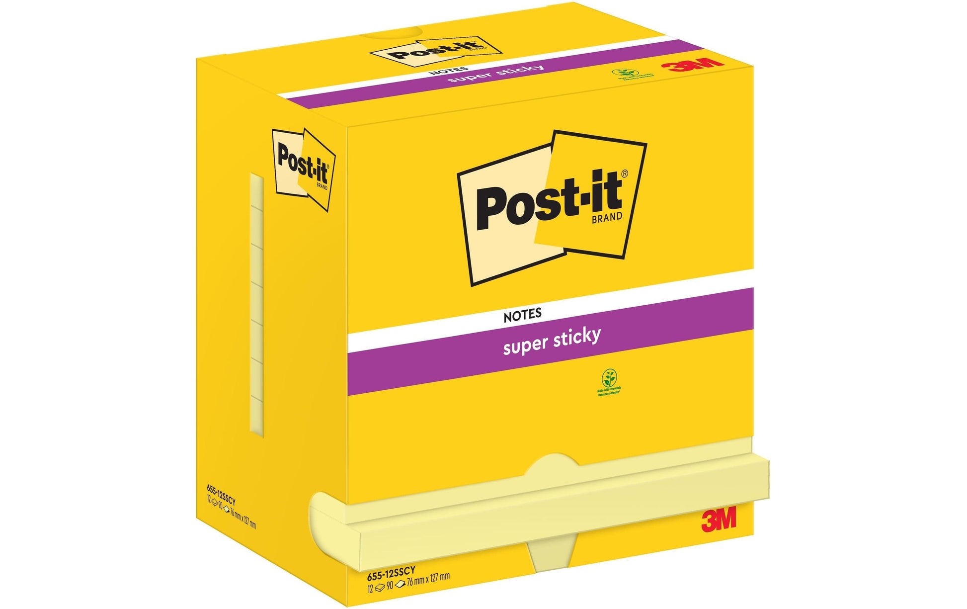 Post-it Super Sticky Haftnotizen – 76,2 × 127 mm – Gelb, 90 Blatt/Block, 12er-Pack