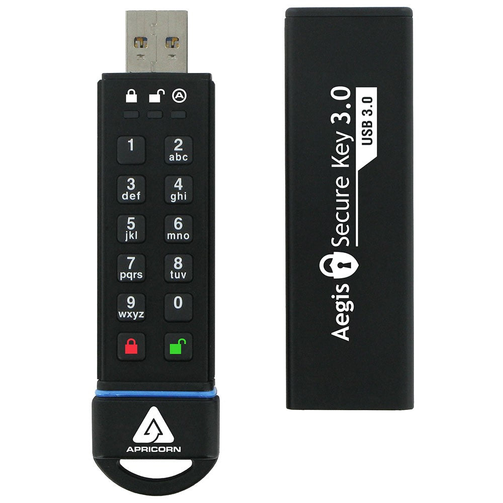 Apricorn Aegis Secure Key USB3 120 GB – Kappe, USB 3.2 Gen 1, 195/162 MB/s, für Windows, macOS, Linux