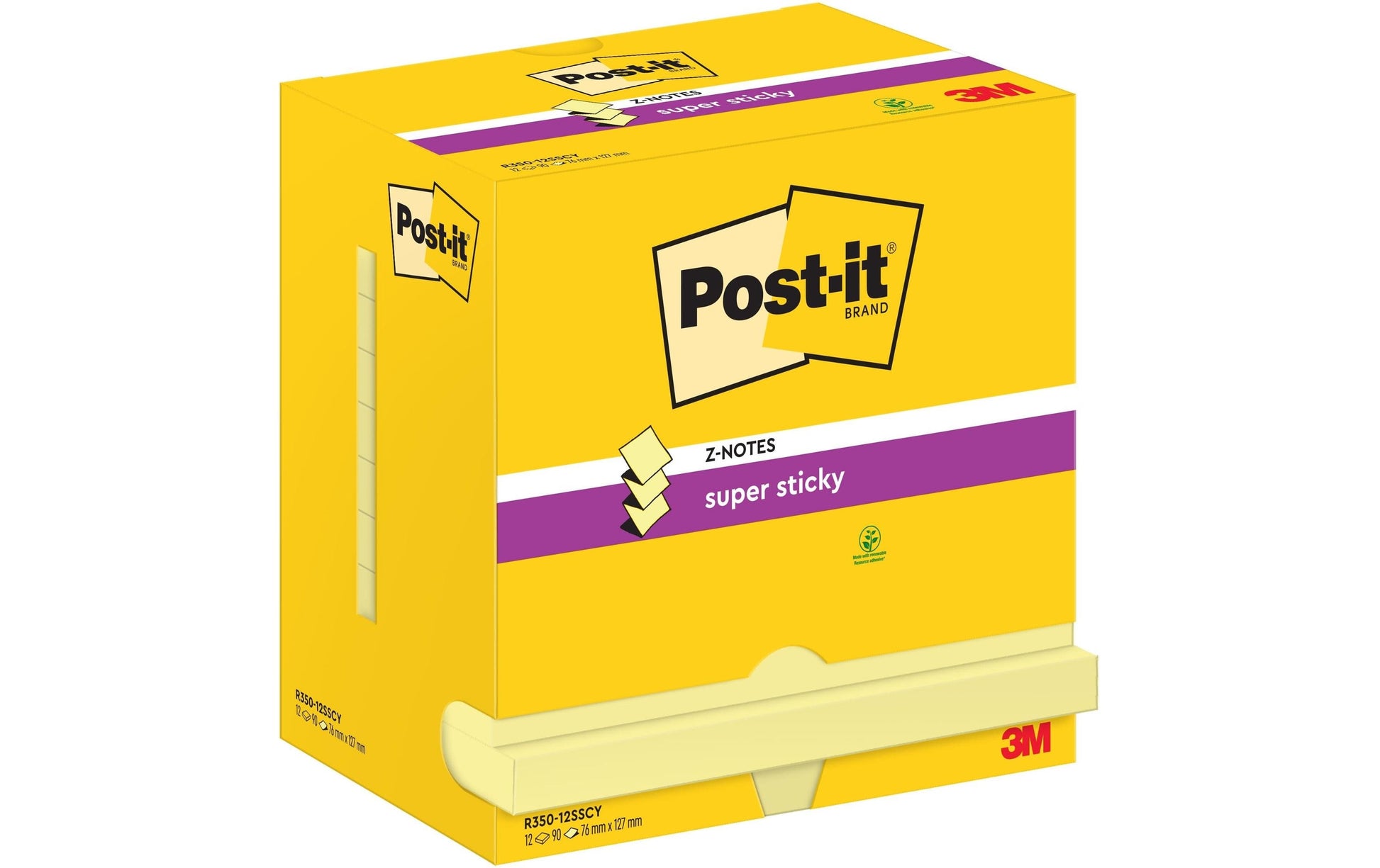 Post-it Haftnotizen Z-Notes – 76×127 mm – Gelb, 12×90 Blatt, PEFC