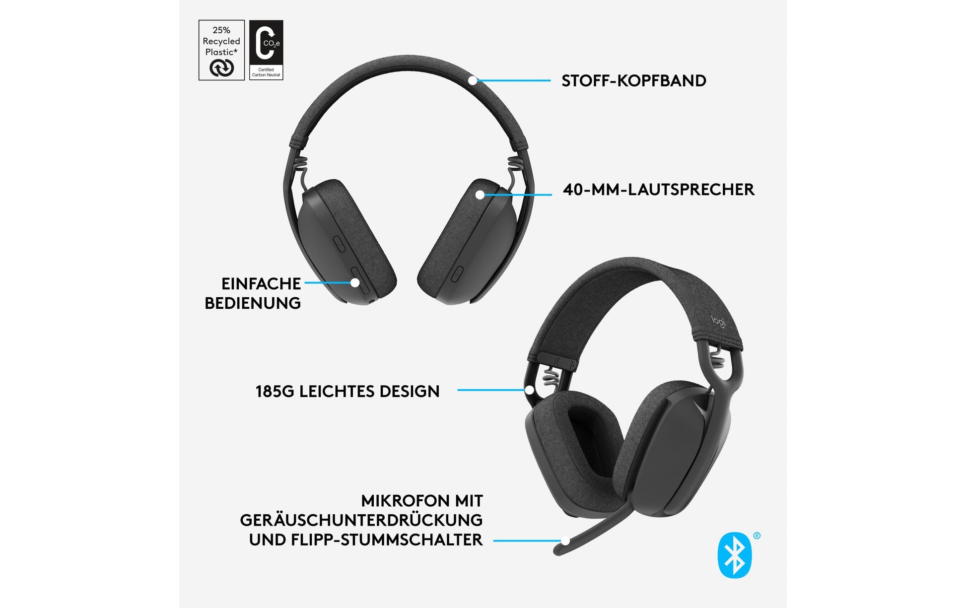 Logitech ZONE VIBE 100 – Kopfhörer – Graphit