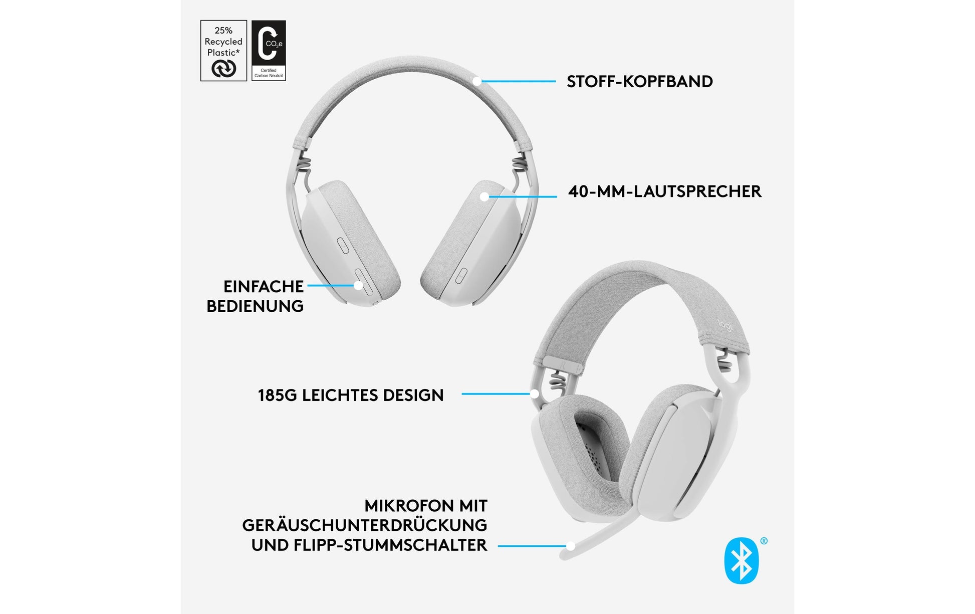 Logitech Zone Vibe 100 – Kopfhörer – Off-white