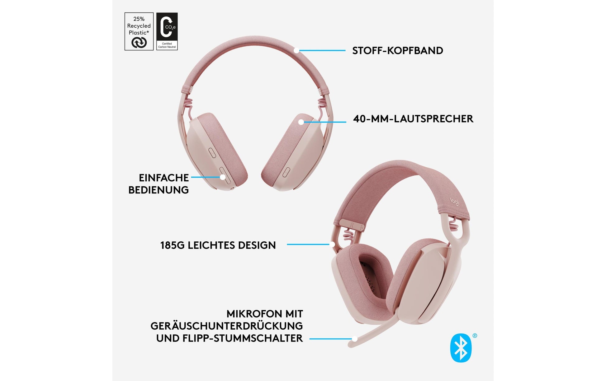 Logitech ZONE VIBE 100 – Kopfhörer – Pink