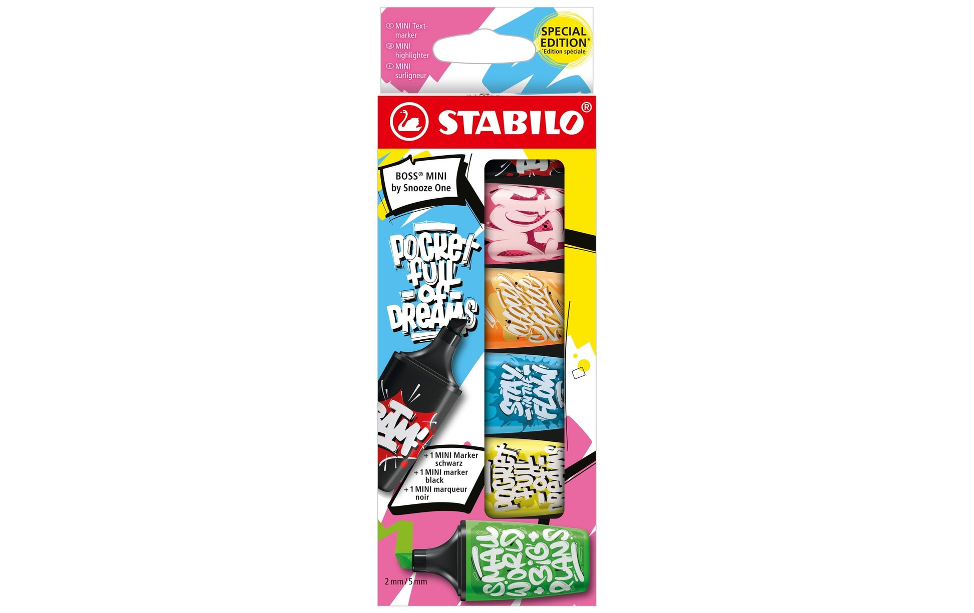 STABILO BOSS Textmarker Mini Set 6 Farben – Keilspitze, 2–5 mm