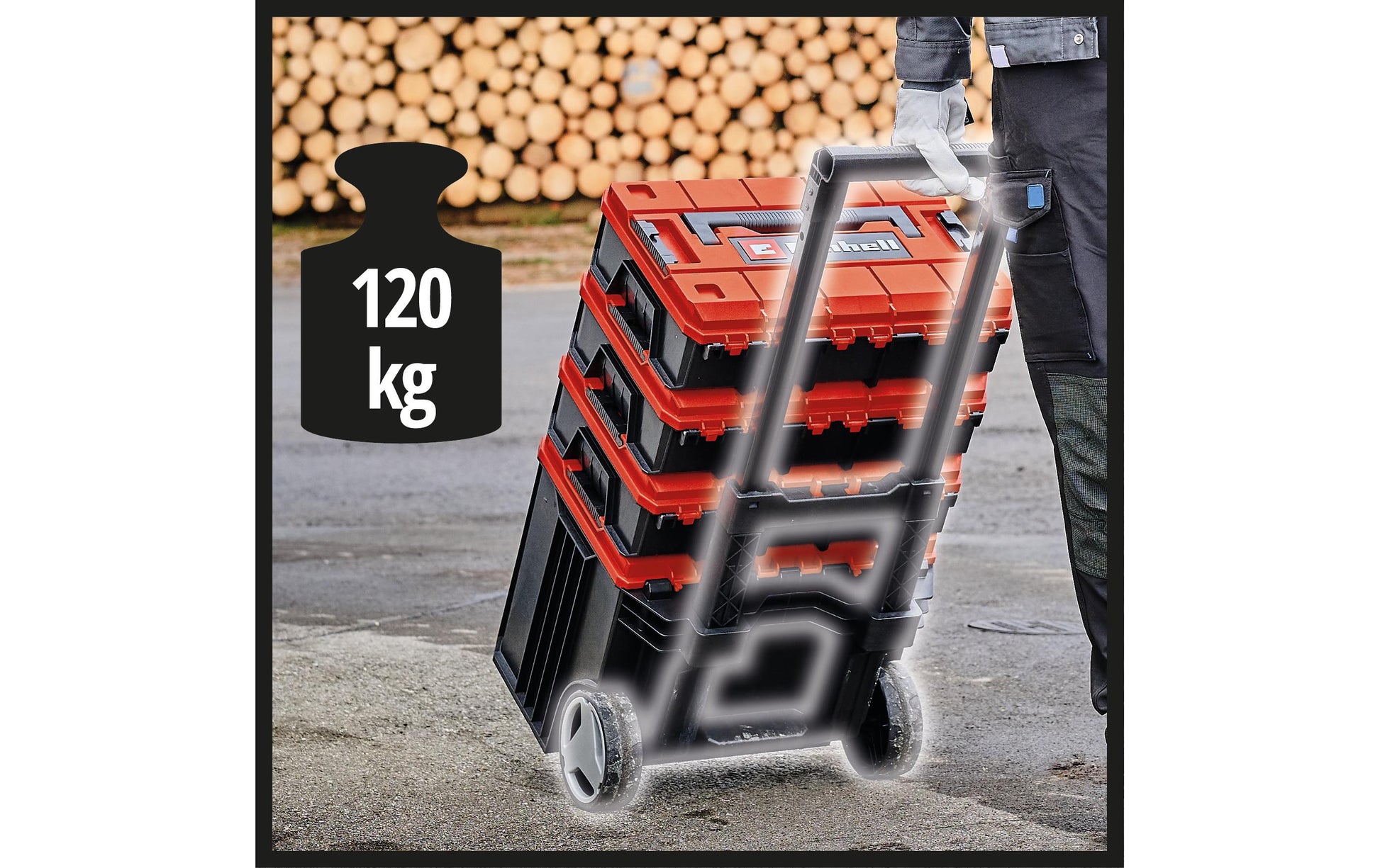 Einhell E-Case L Systemkoffer – leer, mit Rollen (2), rot, PP, B 415 × H 320 × T 273 mm